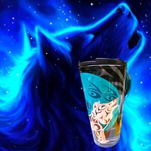Native Northwest Coast Salish 17oz. Ceramic Howling Wolf Travel Mug with Art Box
